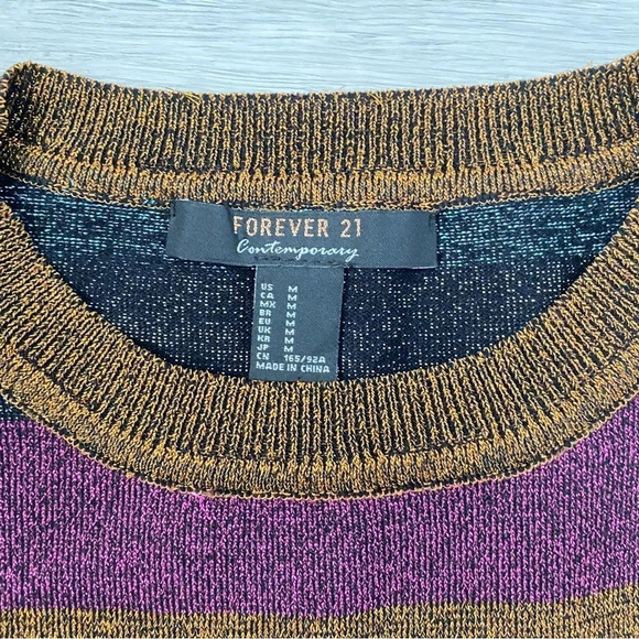 Forever 21 Sparkly Bold Striped Cropped Sweater with Metallic Accents - Picture 3 of 10